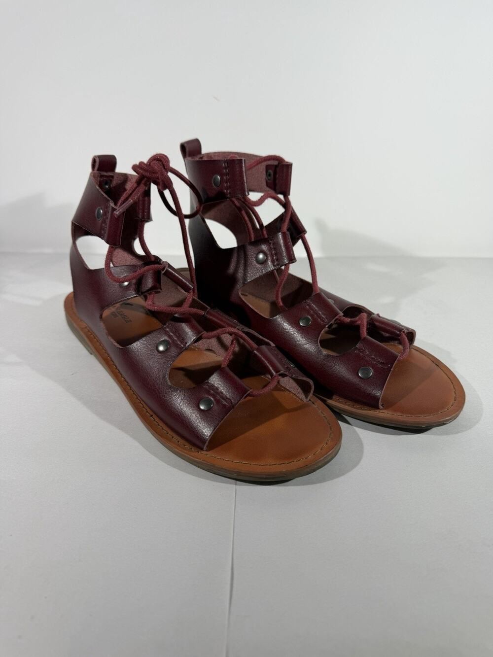 American Eagle Outfitters Size 9 Gladiator Sandals Red Leather Lace Up